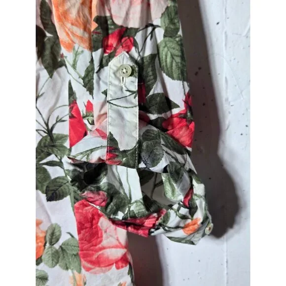 Talbots Womens Floral Button Roll Tab Long Sleeve Shirt Size 12P Petite‎ Boho - Picture 4 of 9